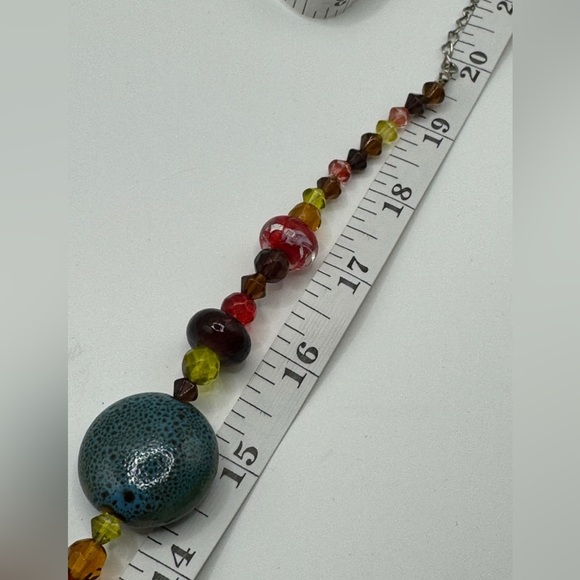 Colorful Women’s Necklace Made From Glass, Acrylic, & Plastic Beads. Approx 20” - Picture 3 of 3